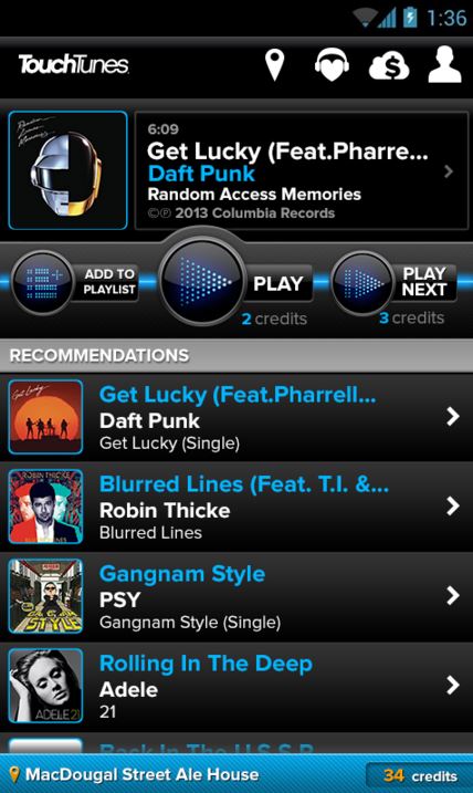 TouchTunes Jukebox Mobile App -app dashboard TouchTunes Jukebox Mobile App -app dashboard -Cruz