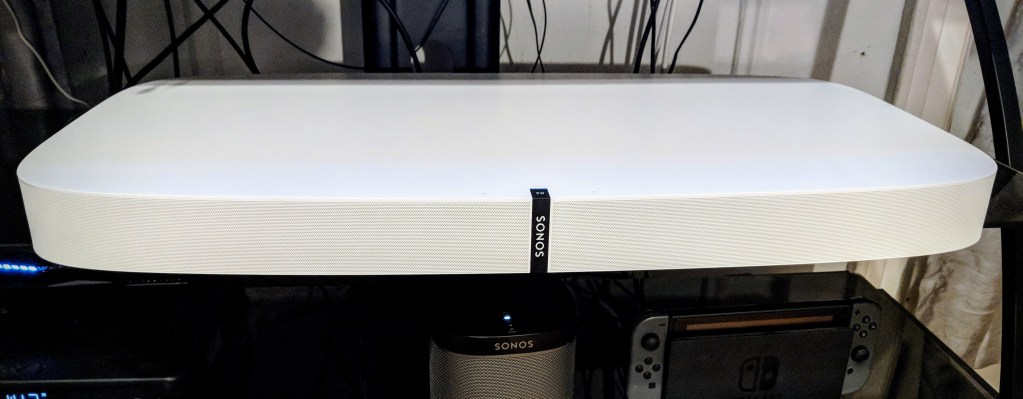 Sonos Playbase Review - on shelf Sonos Playbase on Shelf