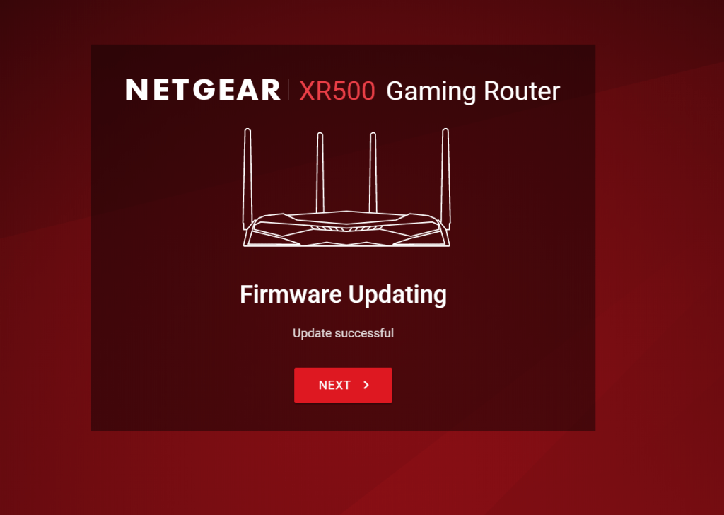 Netgear Nighthawk XR500 Gaming Firmware Update Success