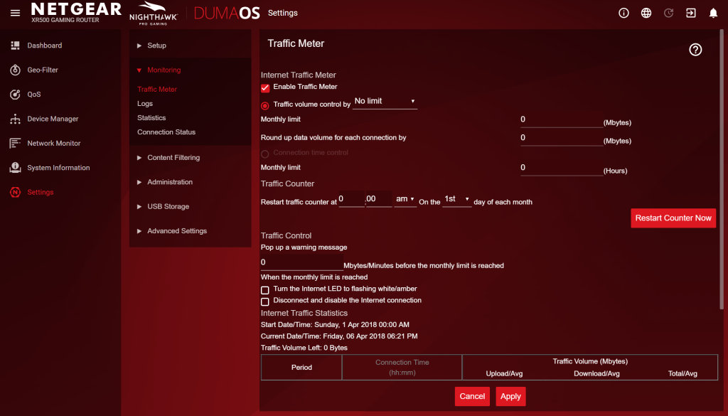 Netgear Nighthawk XR500 Gaming - DumaOS Settings 