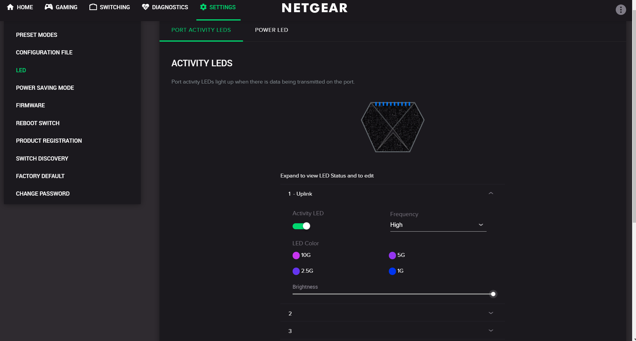 Negear Nighthawk Pro Gaming SX10 Switch - Activity LED