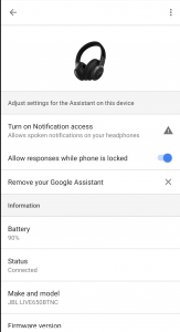 Settings for Google Assistant - JBL My Headphones App