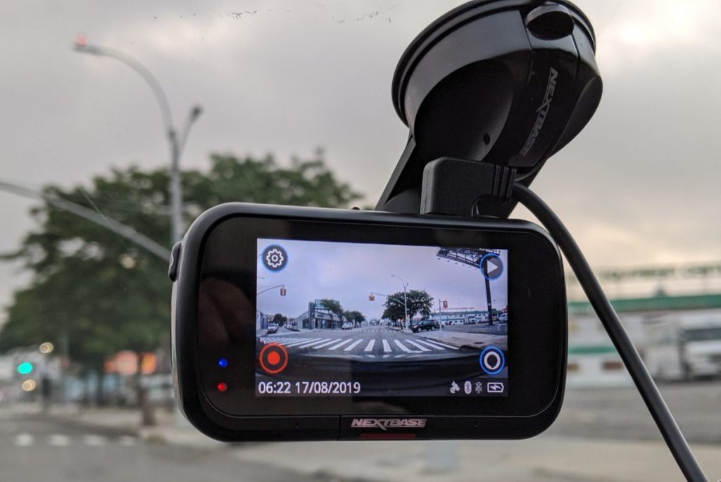 Nextbase 422GW dash cam screen. Mounted on car windshield